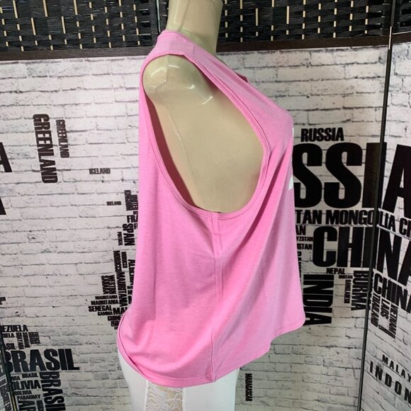 Reebok XL Pink Logo Open Back Vector Crop Muscle Tee - Picture 3 of 6
